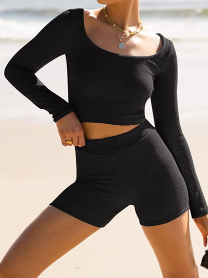 Stacey B's Scoop Neck Long Sleeve Top and Shorts Set