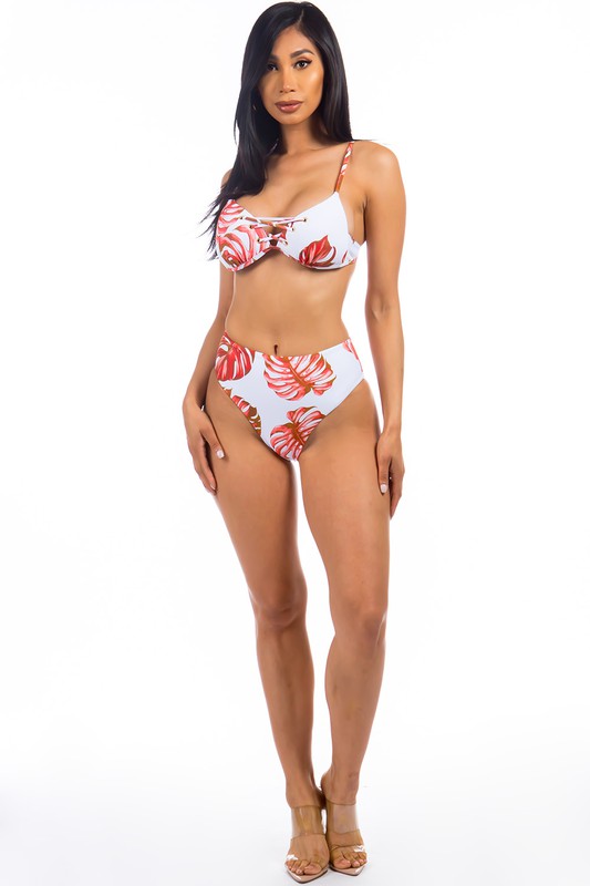 Stacey B's Two Piece Tropical Leave Print Bikini