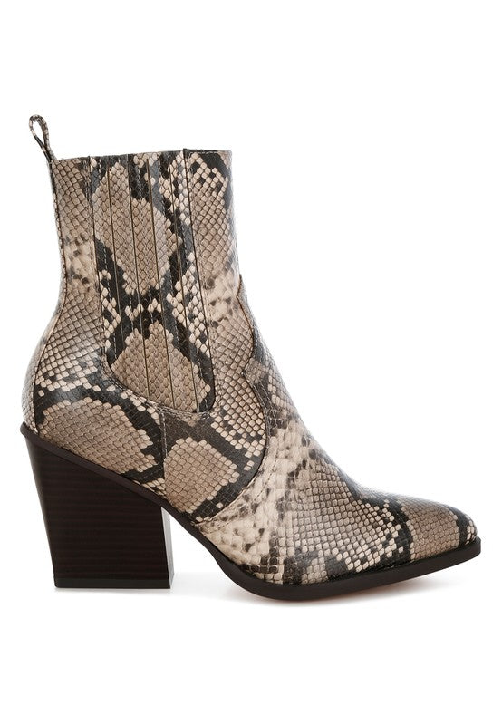 Stacey B's Cornus Snake Print Ankle Boots