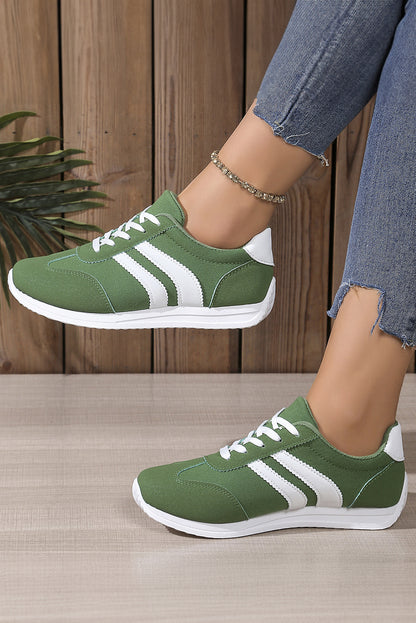 Stacey B's Blackish Green Patchwork Breathable Lace Up Sneakers