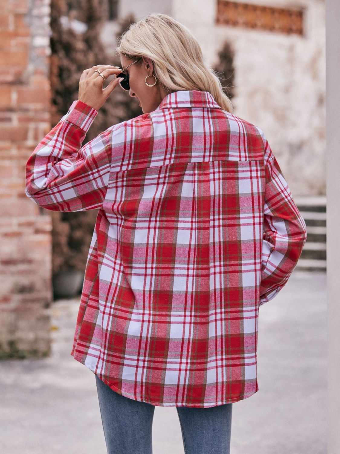 Stacey B's Mandy Plaid Dropped Shoulder Longline Shirt