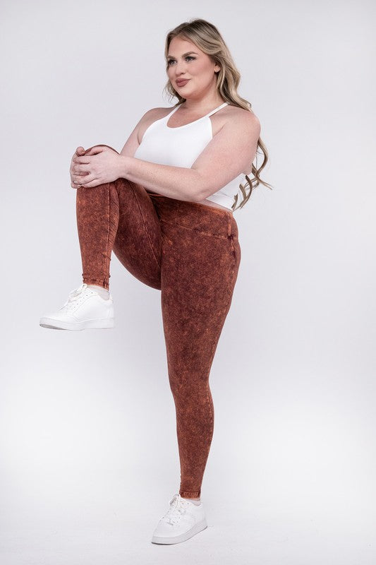 Stacey B's Plus Mineral Washed Wide Waistband Yoga Leggings