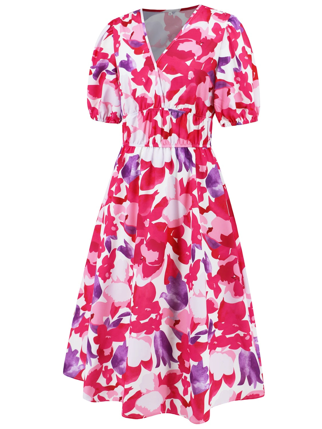 Stacey B's Ruched Printed Surplice Short Sleeve Dress