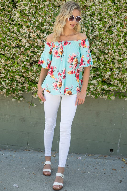 Stacey B's Plus Off Shoulder Ruffle Sleeve Top