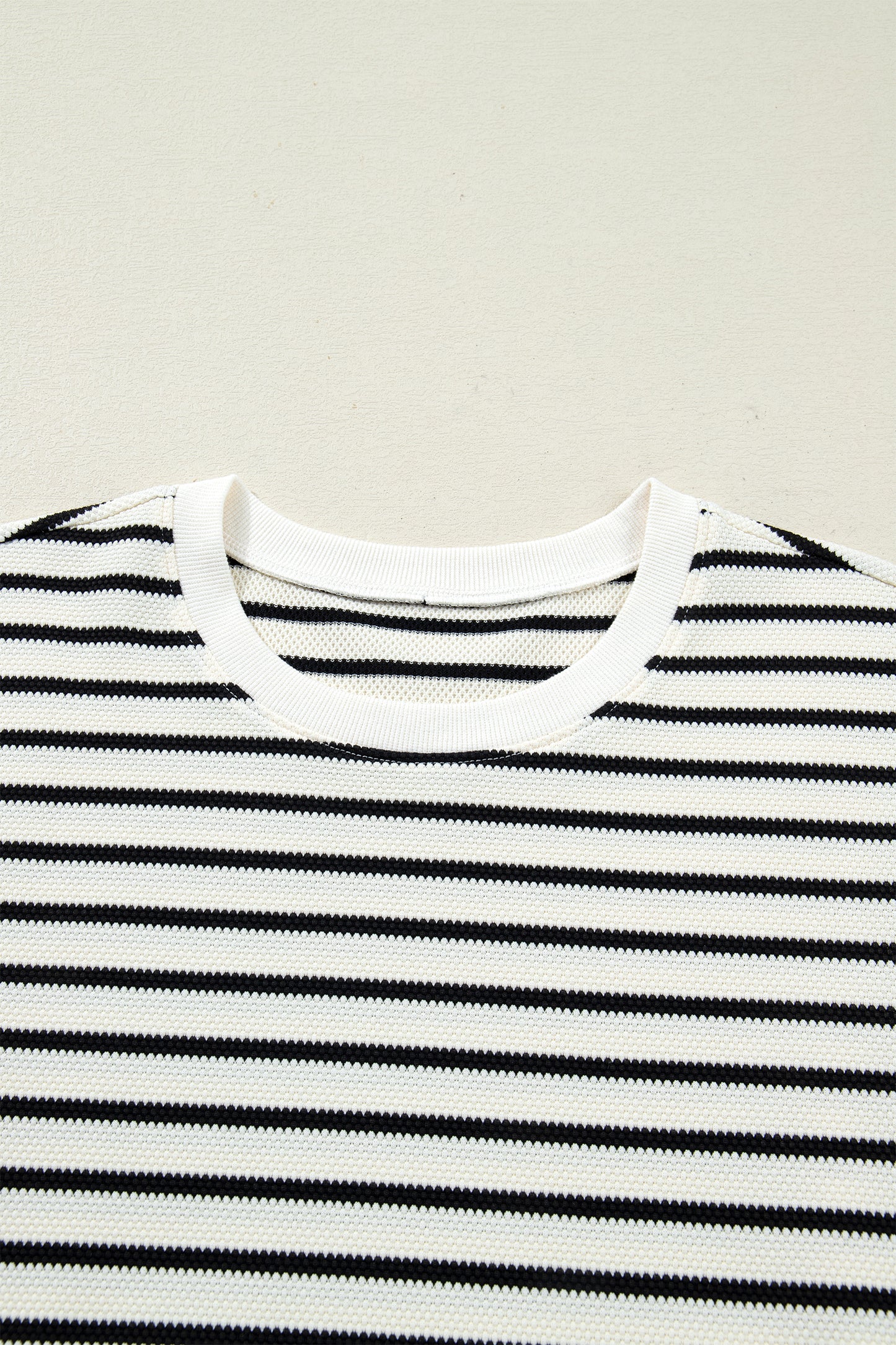 Stacey B's White Stripe Ruffle Trim Drop Shoulder Top Drawstring Loose Pant Set