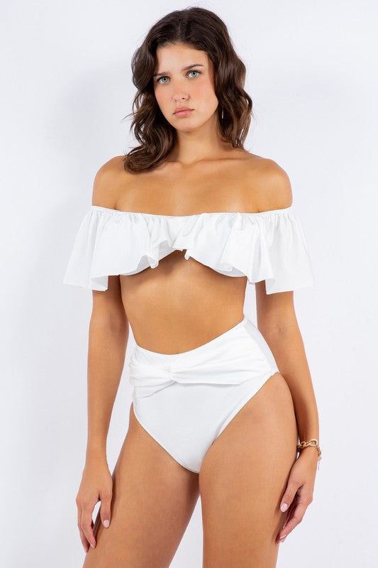 Stacey B's Two Piece top Ruffle Shoulder