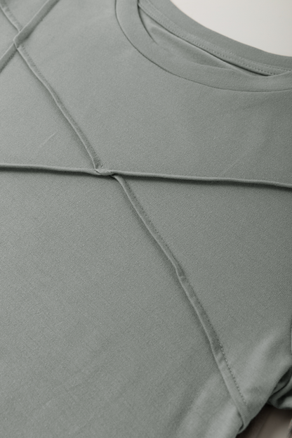 Stacey B's Medium Grey Solid Color Toothpick Stripe Round Neck T Shirt