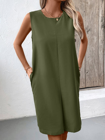 Stacey B's Pocketed Round Neck Sleeveless Mini Dress