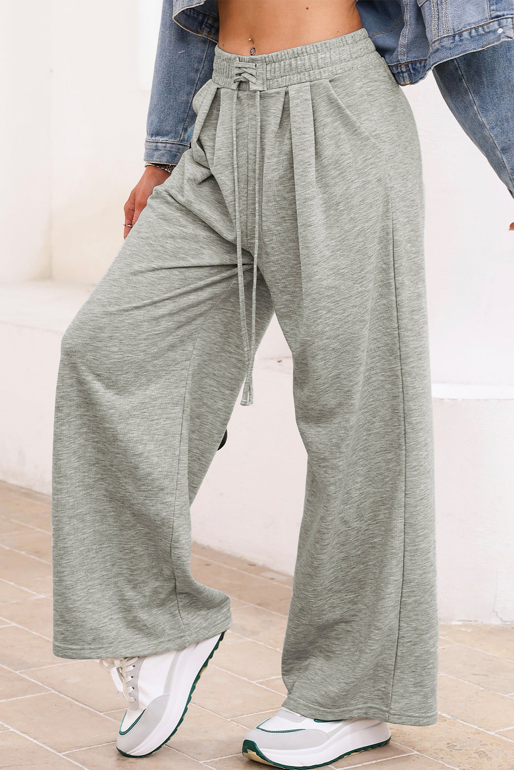 Stacey B's Gray Tied Elastic High Waist Pleated Detail Solid Sweatpants