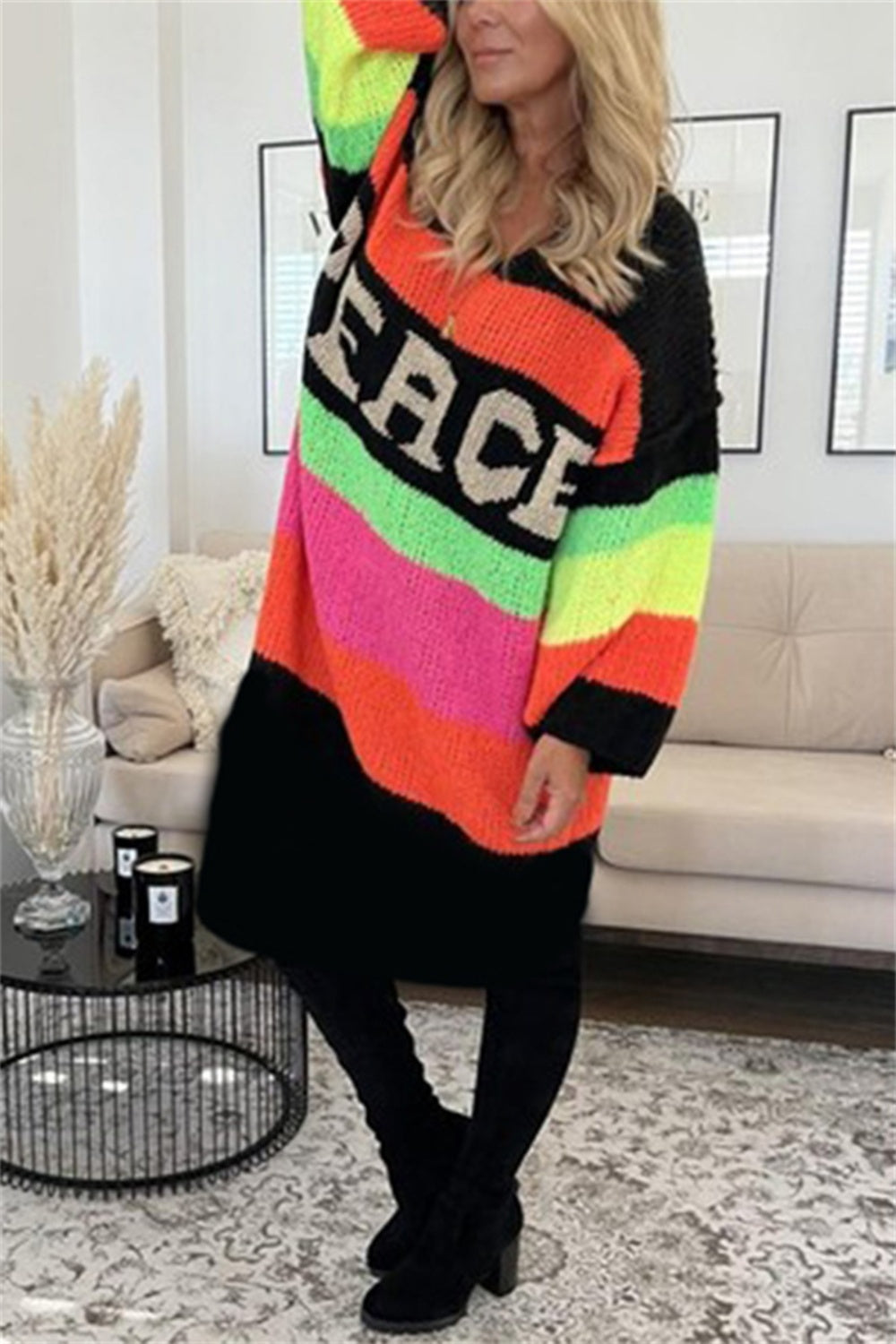 Stacey B's Color Block V-Neck Long Sleeve Sweater Dress