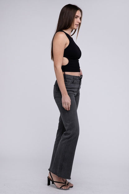Stacey B's Acid Washed Frayed Cutoff Hem Straight Wide Pants