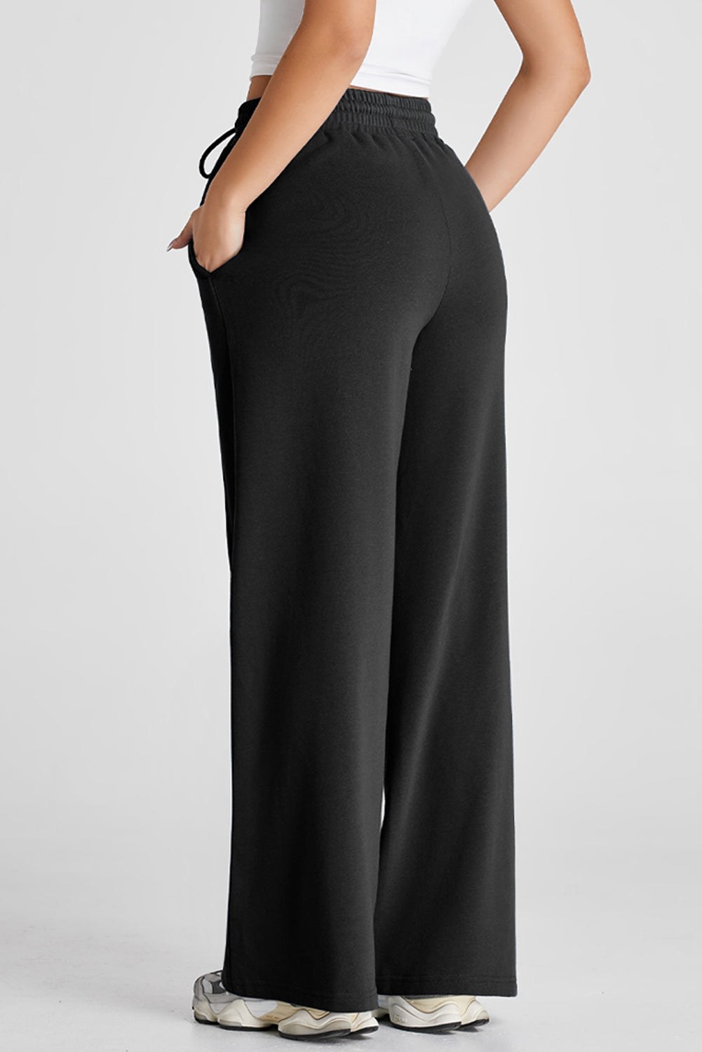 Stacey B's Black Seamed Drawstring High Waist Wide Leg Sweatpants