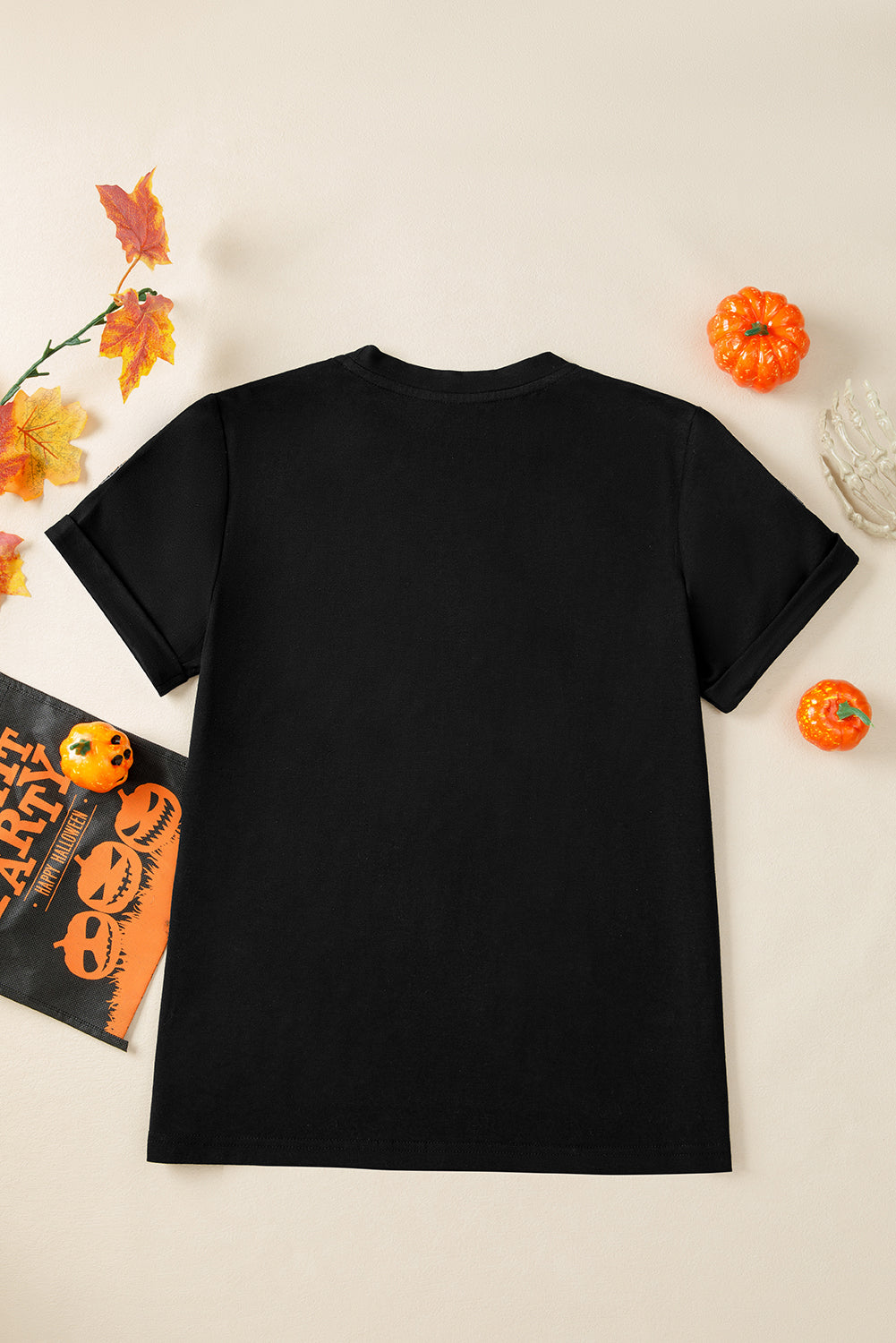 Stacey B's Black Sequin Pumpkin Face Halloween T Shirt