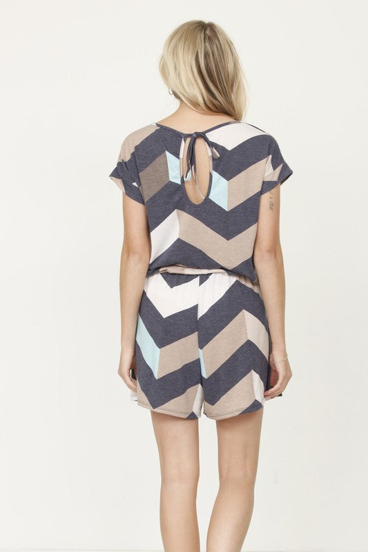 Stacey B's Plus Drawstring Chevron Romper