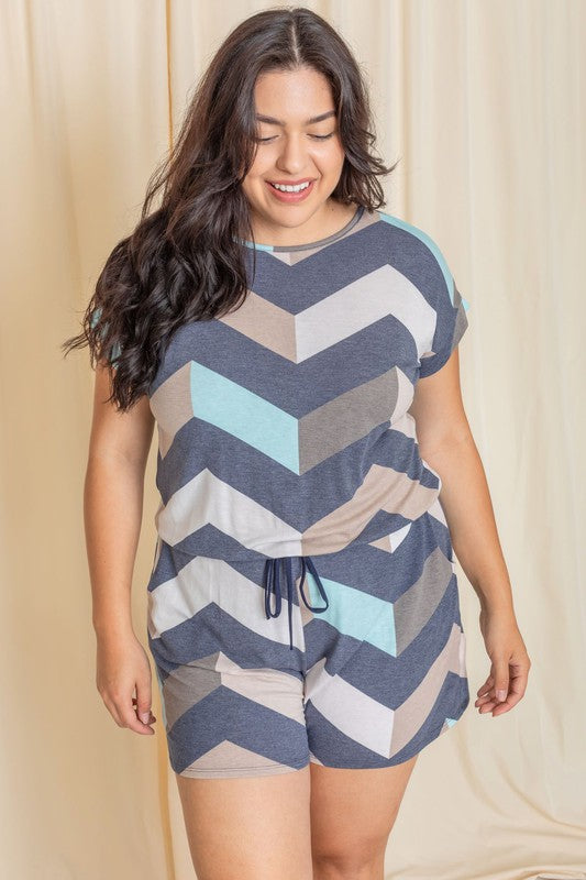 Stacey B's Plus Drawstring Chevron Romper