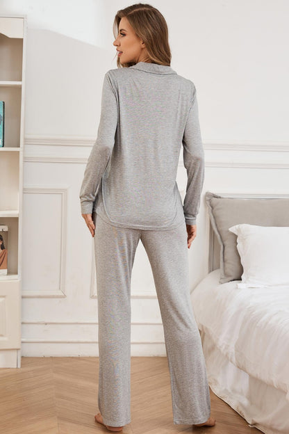 Stacey B's Button Up Long Sleeve Top and Pants Lounge Set