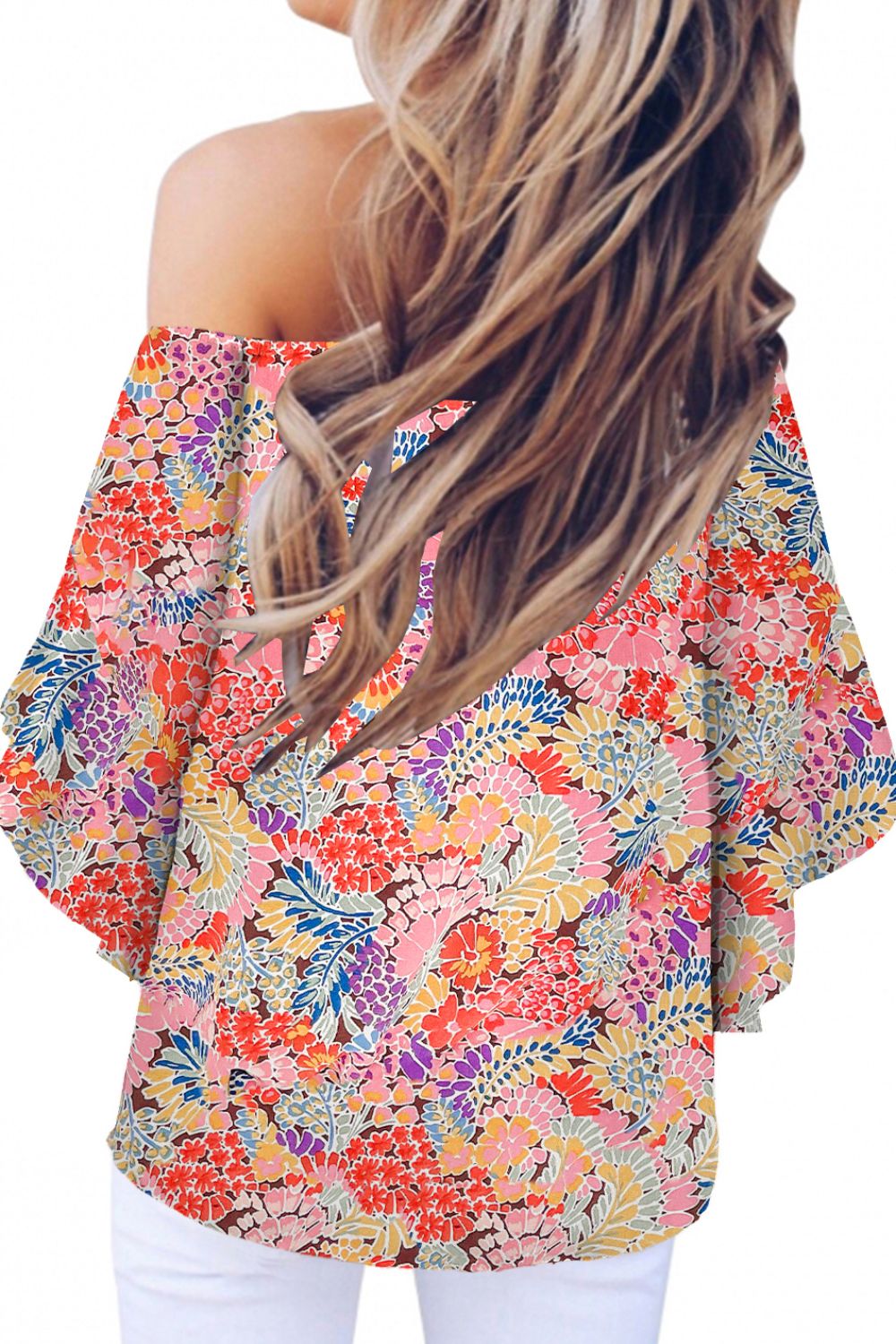 Stacey B's Tied Printed Off-Shoulder Half Sleeve Blouse