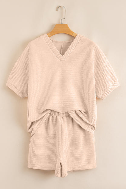 Stacey B's Orange Textured V Neck T Shirt and Shorts Set