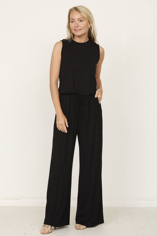 Stacey B's plus solid draw string pocket jumpsuit