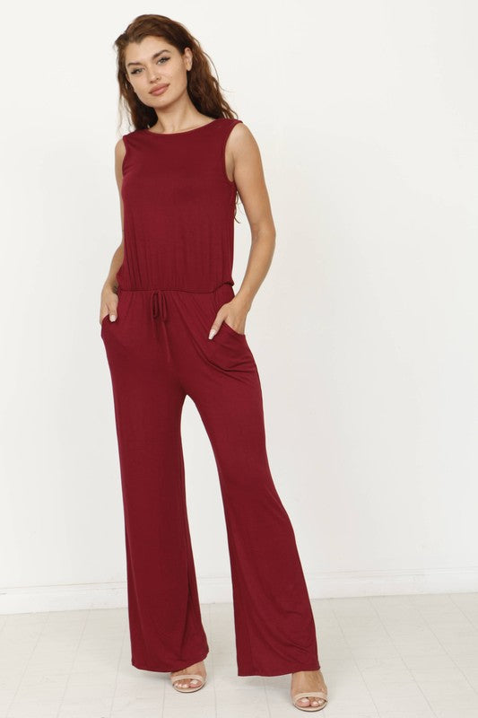 Stacey B's plus solid draw string pocket jumpsuit