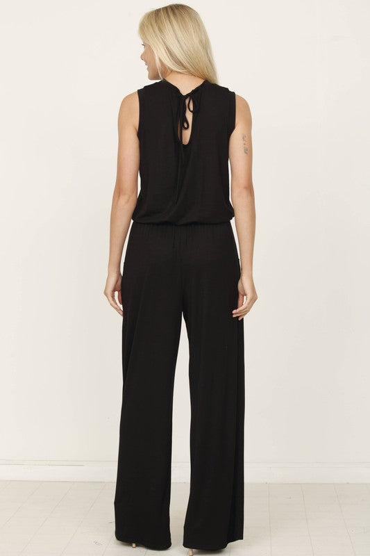 Stacey B's plus solid draw string pocket jumpsuit