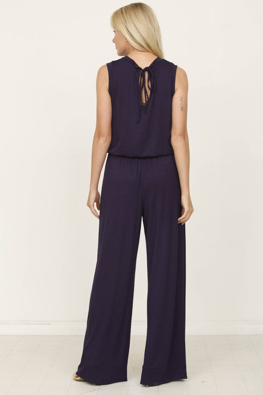 Stacey B's plus solid draw string pocket jumpsuit