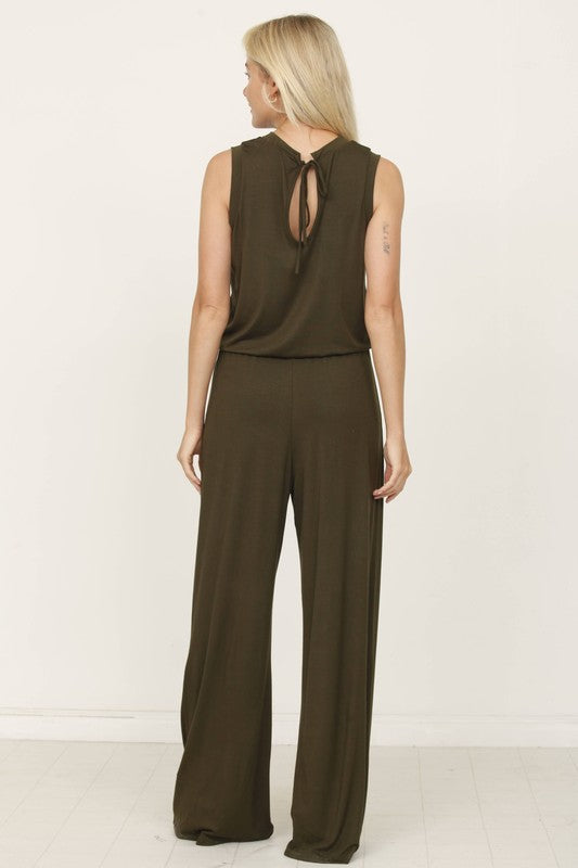 Stacey B's plus solid draw string pocket jumpsuit