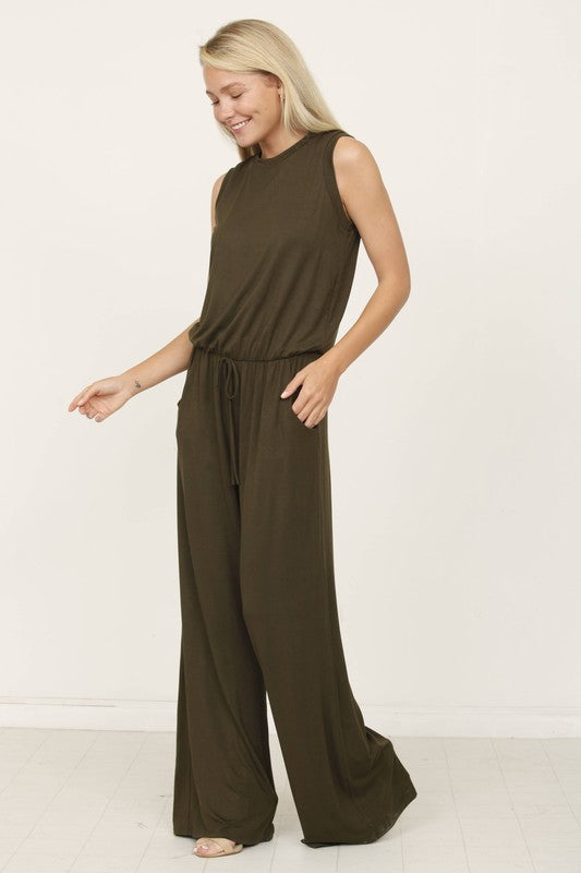 Stacey B's plus solid draw string pocket jumpsuit