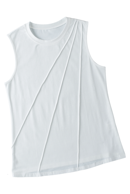 Stacey B's Black Solid Color Crew Neck Pleated Sleeveless Top