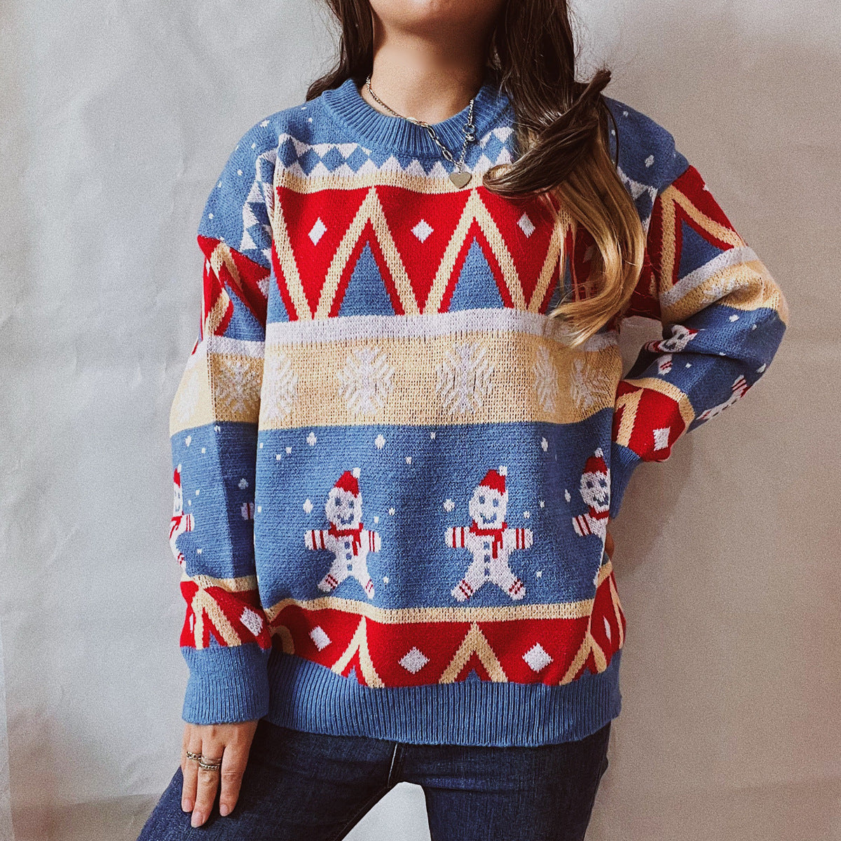 Stacey B's Printed Round Neck Long Sleeve Sweater