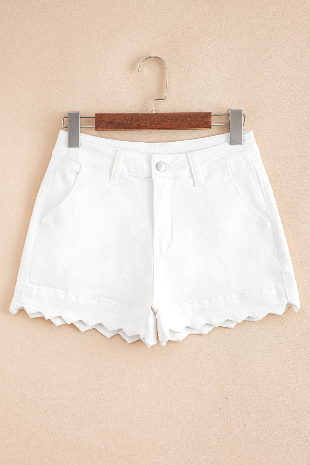 Stacey B's White Scalloped Hemline Acid Wash High Waist Denim Shorts