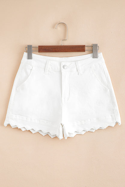 Stacey B's White Scalloped Hemline Acid Wash High Waist Denim Shorts