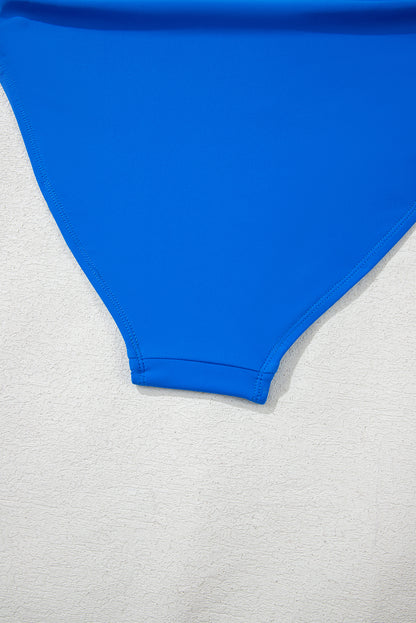 Stacey B's Blue Colorblock Square Neck Top Pleated High Waisted Bikini