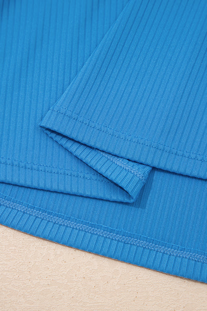 Stacey B's Dusk Blue Color Block Edge Ribbed Pocketed Lined Swim Dress