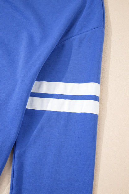 Stacey B's Sky Blue Varsity Contrast Banded Sleeve Shift Sweatshirt Dress