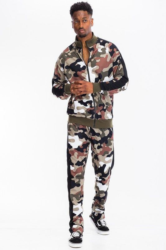 Stacey B's Full Camo With Stripe Track Bottom Pants