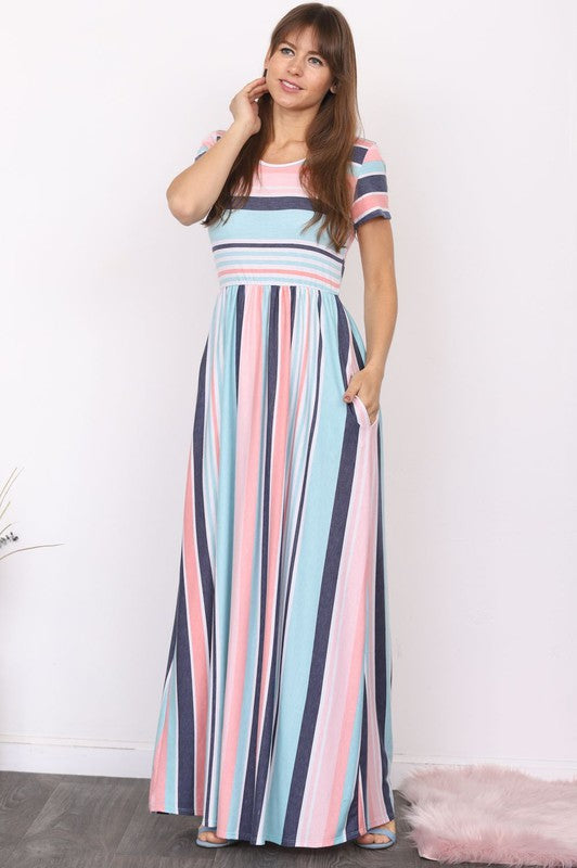 Stacey B's Plus Short Sleeve Stripe Maxi Dress