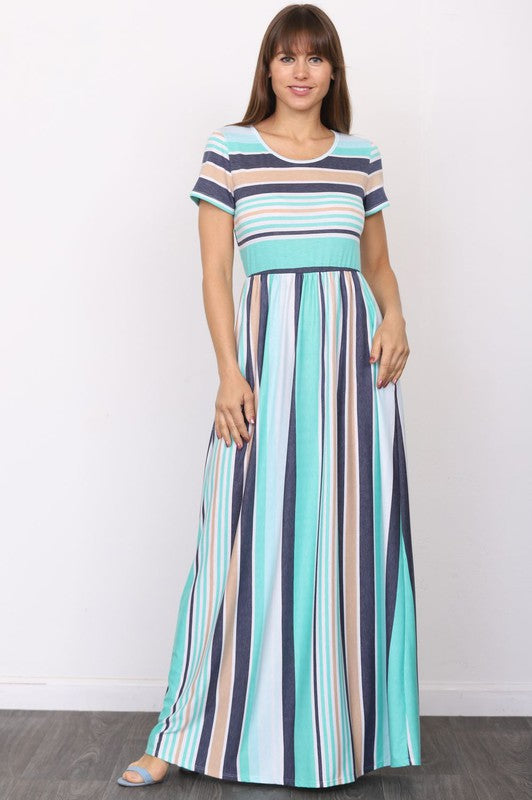 Stacey B's Plus Short Sleeve Stripe Maxi Dress