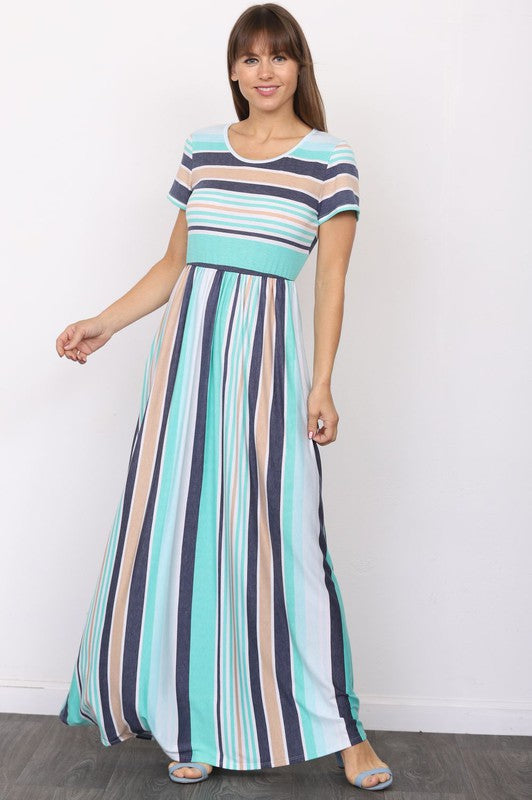 Stacey B's Plus Short Sleeve Stripe Maxi Dress