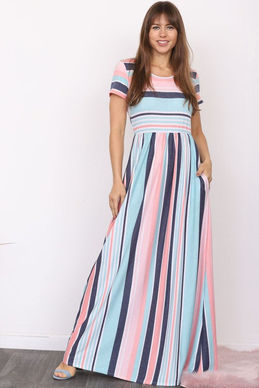 Stacey B's Plus Short Sleeve Stripe Maxi Dress