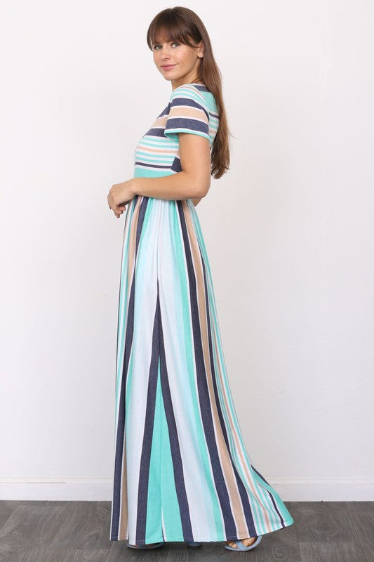 Stacey B's Plus Short Sleeve Stripe Maxi Dress