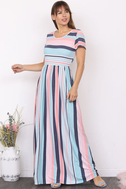 Stacey B's Plus Short Sleeve Stripe Maxi Dress