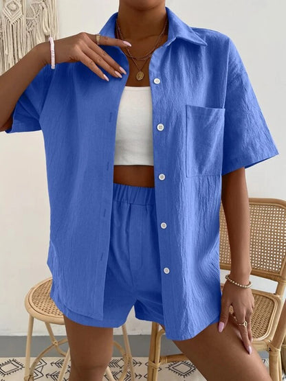Stacey B's Button Up Short Sleeve Shirt and Shorts Set