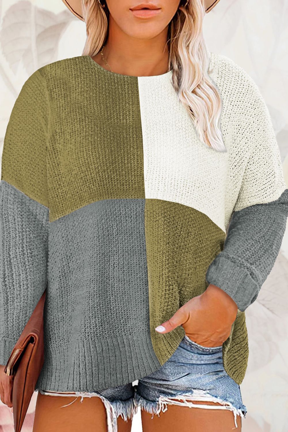 Stacey B's Color Block Round Neck Sweater