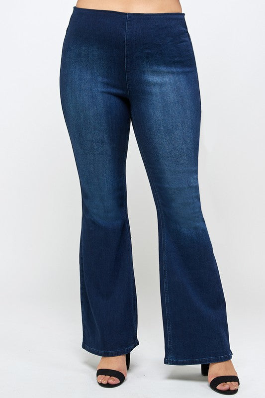 Stacey B's Plus Size Mid Rise Banded Wide Flare Jeans