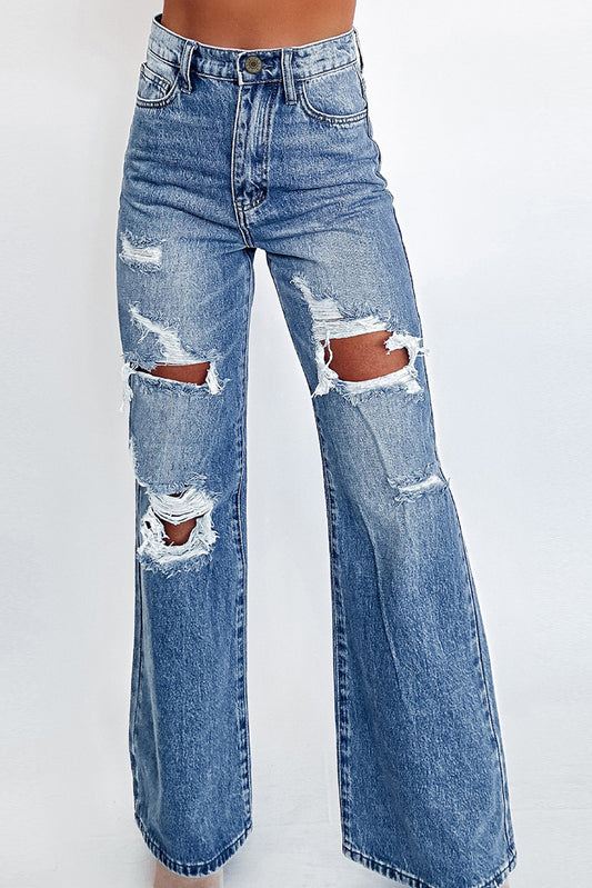 Stacey B's Ashleigh Blue Acid Wash Distressed Wide Leg High Waist Jeans