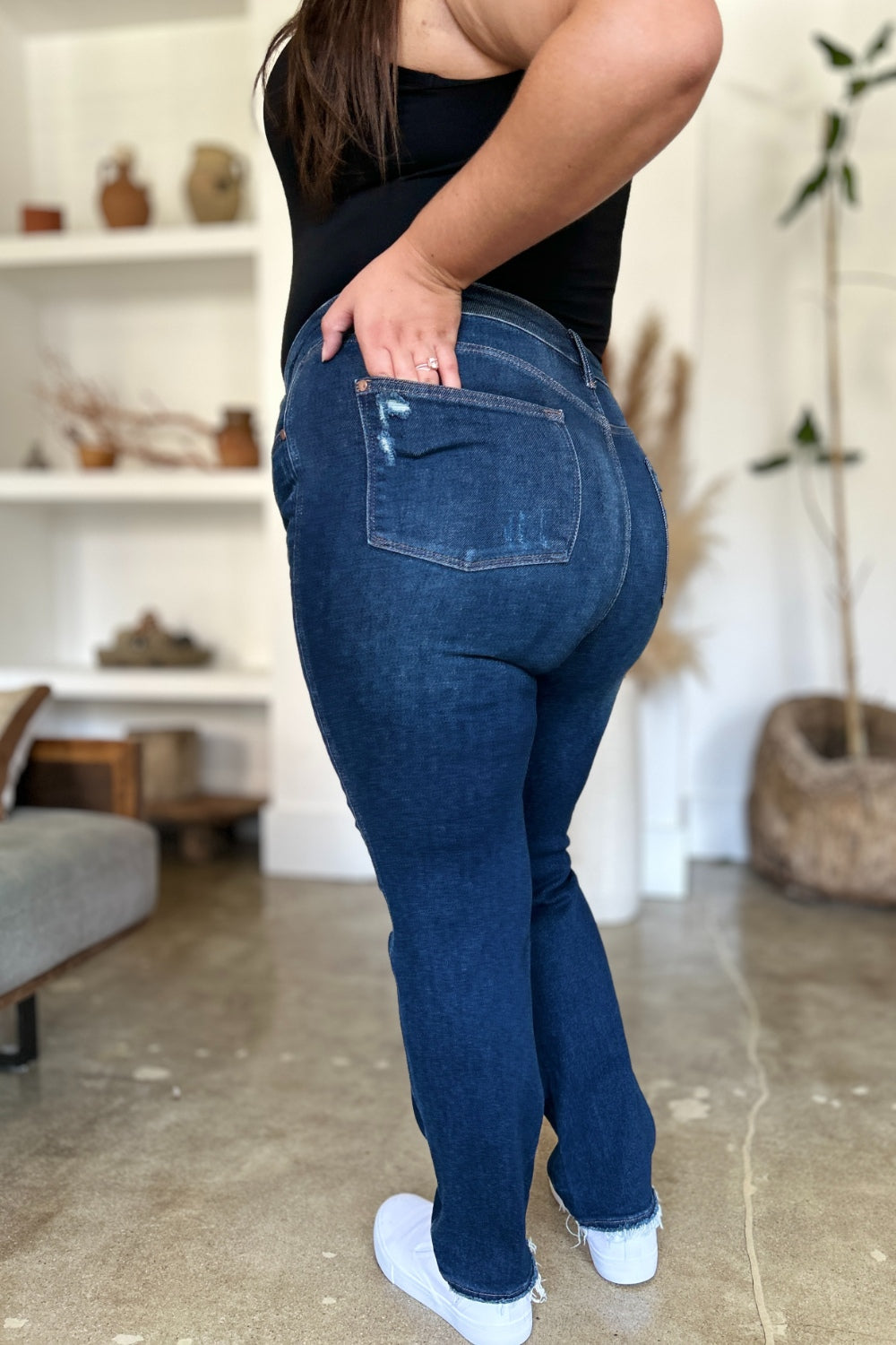 Stacey B's Judy Blue Full Size High Waist Rigid Magic Heavy Destroy Straight Jeans