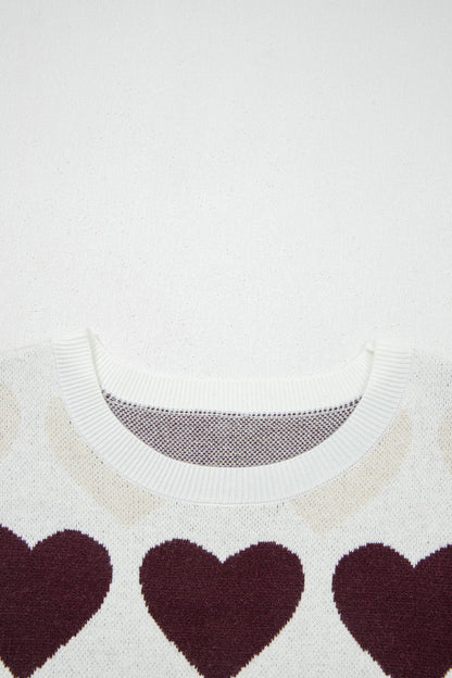 Stacey B's White Valentine Heart Short Sleeve Sweater