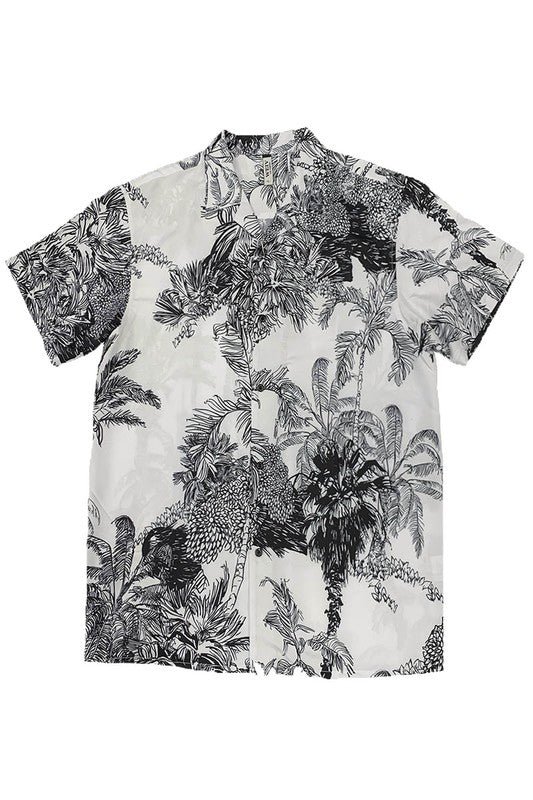 Stacey  B's Button White  Black Print Button Down Shirt