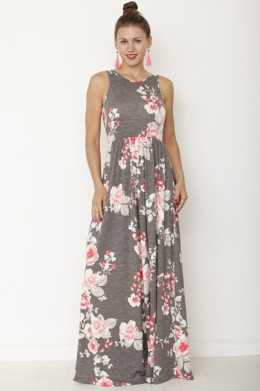 Stacey B's Plus Vintage Floral Maxi Dress With Pockets